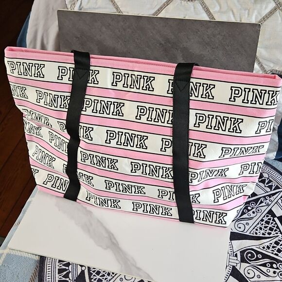 PINK Victoria's Secret Logo Tote Pink and Black NEW - Picture 12 of 13